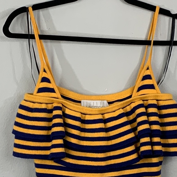 Victor Glemaud DRESS STRIPED RUFFLE SUNSHINE DEEP MARINE Size Medium - Picture 6 of 13